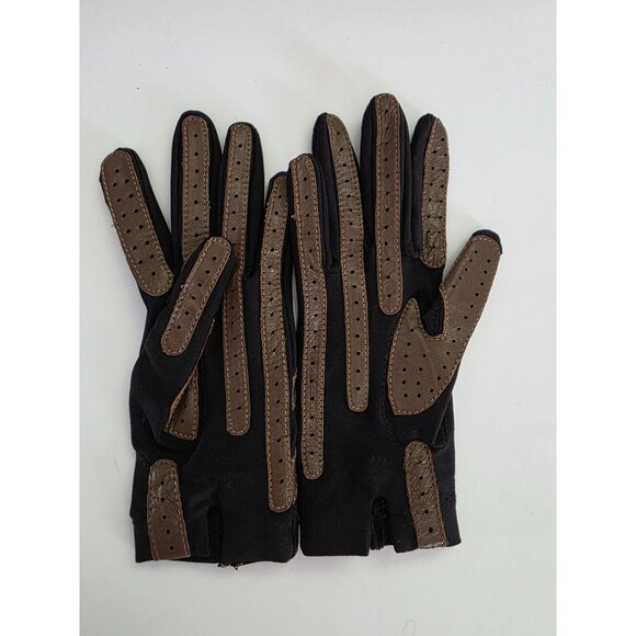 Vtg Isotoner Womens Black & Brown Leather Gloves One Size - Picture 3 of 5